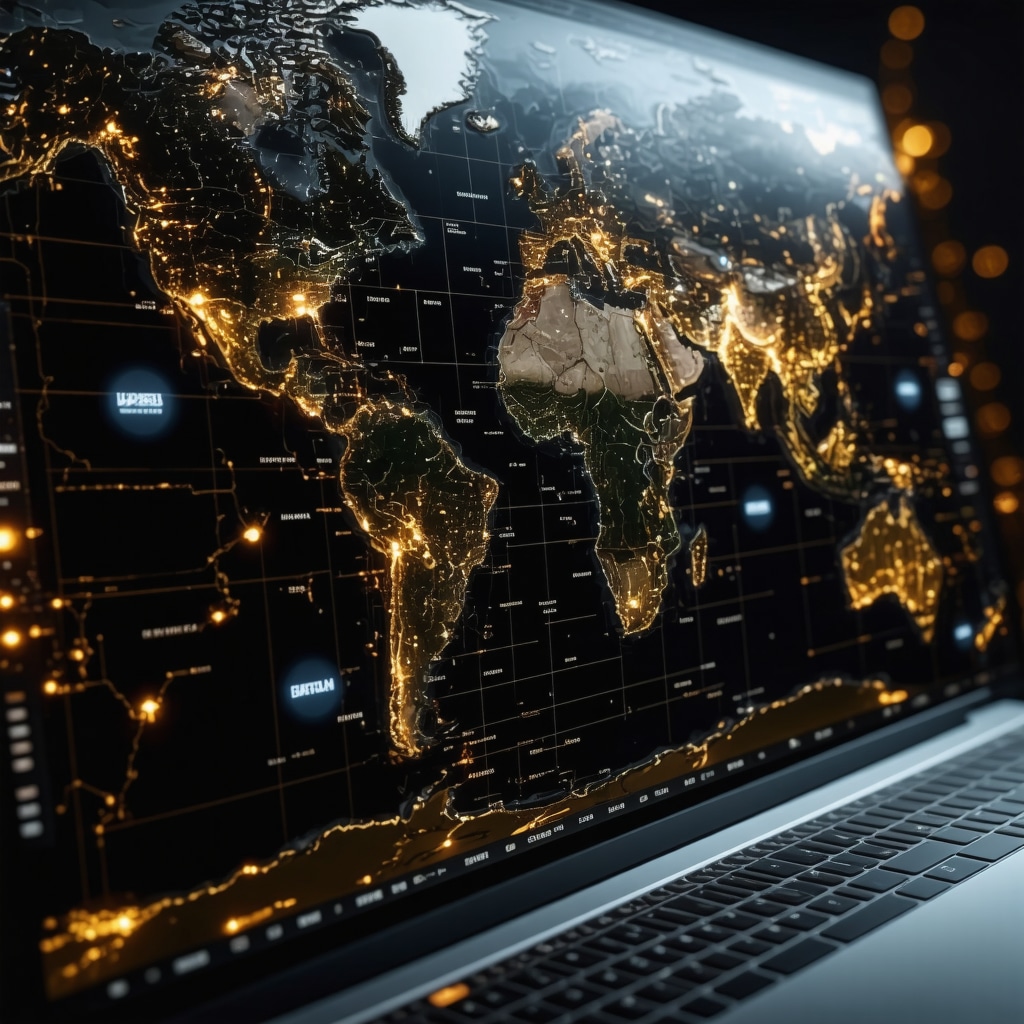 Futuristic AI interface displaying gold market analysis with geopolitical context