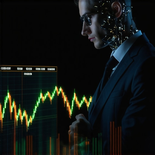 Financial analyst analyzing gold market trends with AI tools in a high-tech office setting