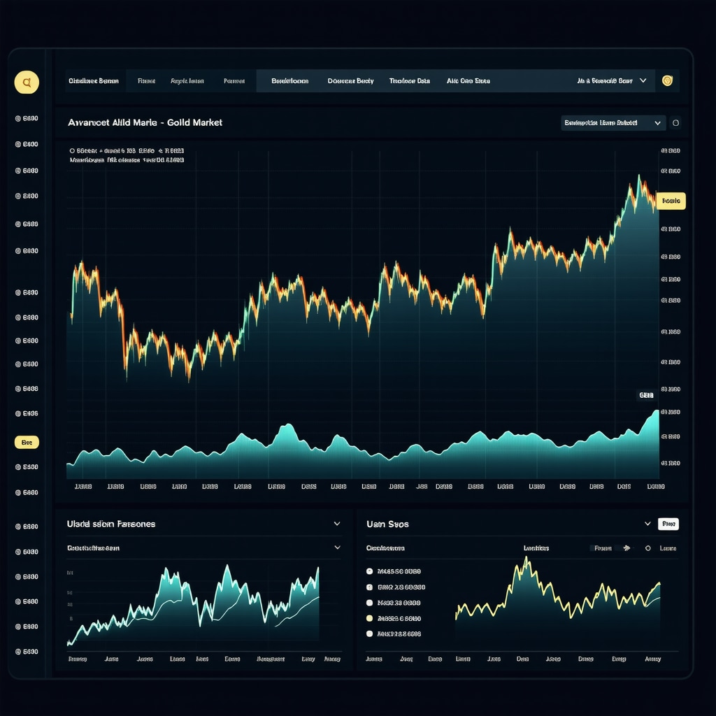 Futuristic AI analytics dashboard displaying gold market forecasts for 2025
