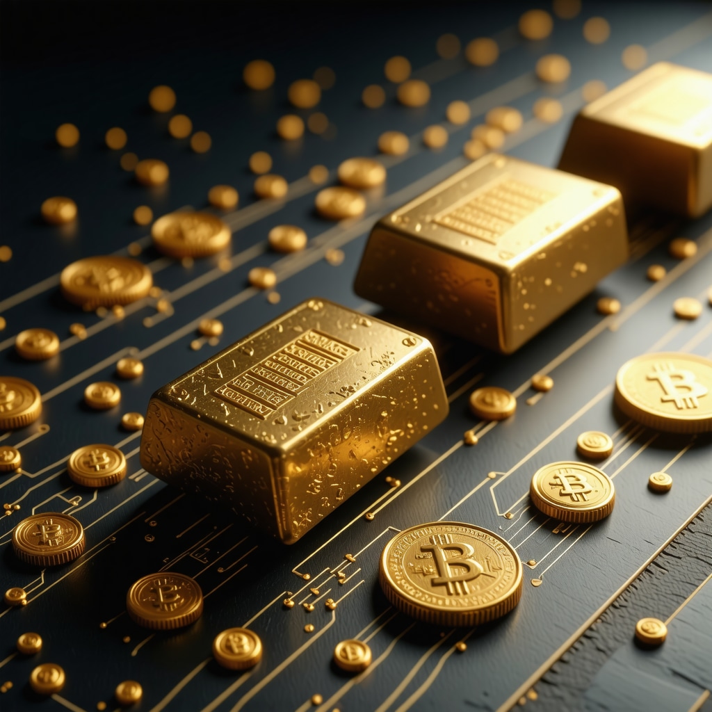 Futuristic gold trading interface featuring AI and blockchain technology