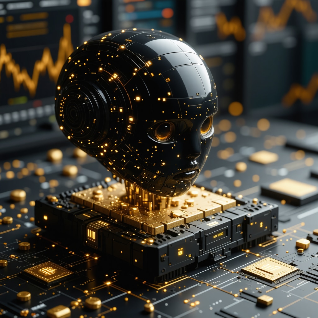 Futuristic financial analytics dashboard with AI, blockchain, gold, and digital assets