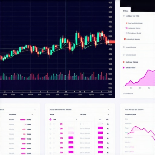 High-tech trading interface with dynamic charts and data streams