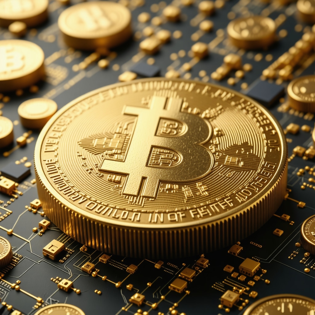 Digital gold tokens on a blockchain platform illustrating secure trading and transparency