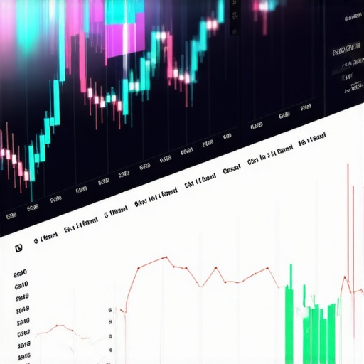 Digital gold coins on a blockchain trading interface