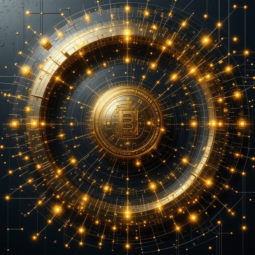 Futuristic illustration of blockchain technology used for verifying gold authenticity