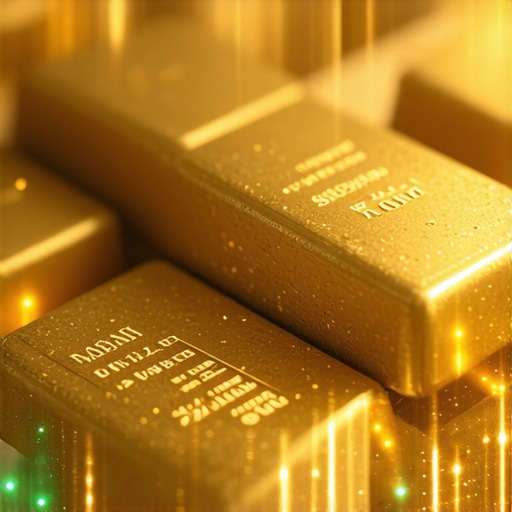 A digital illustration of blockchain ledger tracking gold from mine to market, symbolizing transparency and security