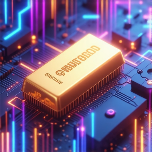 Futuristic blockchain technology visualizing digital gold trading platform