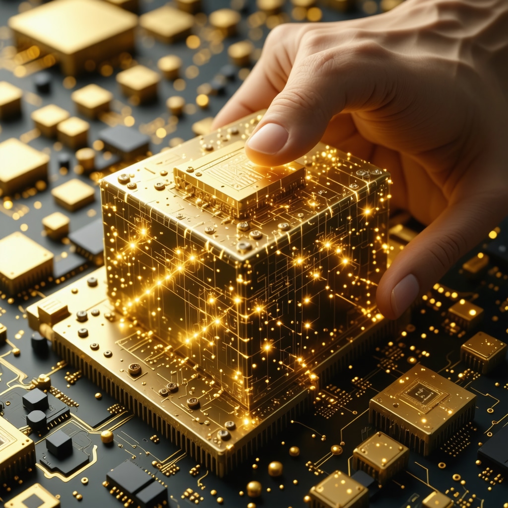 Illustration of blockchain and IoT technology enhancing gold supply chain transparency