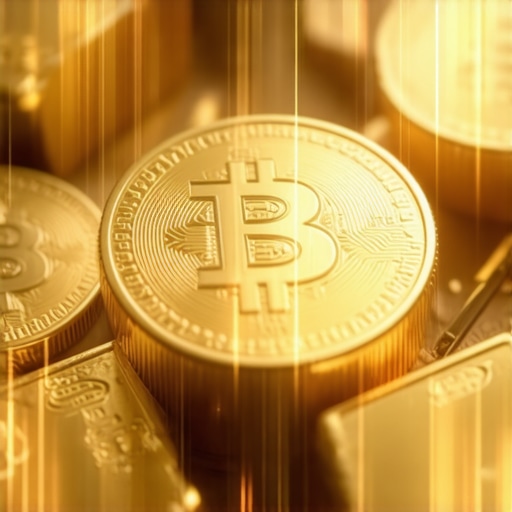 Gold coins and bars with blockchain overlay representing secure gold investments