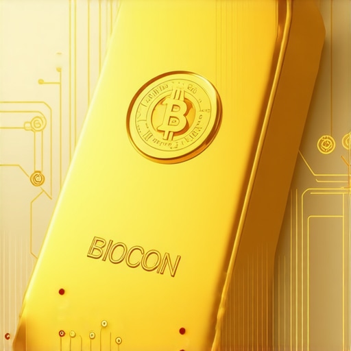 A futuristic gold bar embedded with blockchain symbols, highlighting digital authentication and security features.