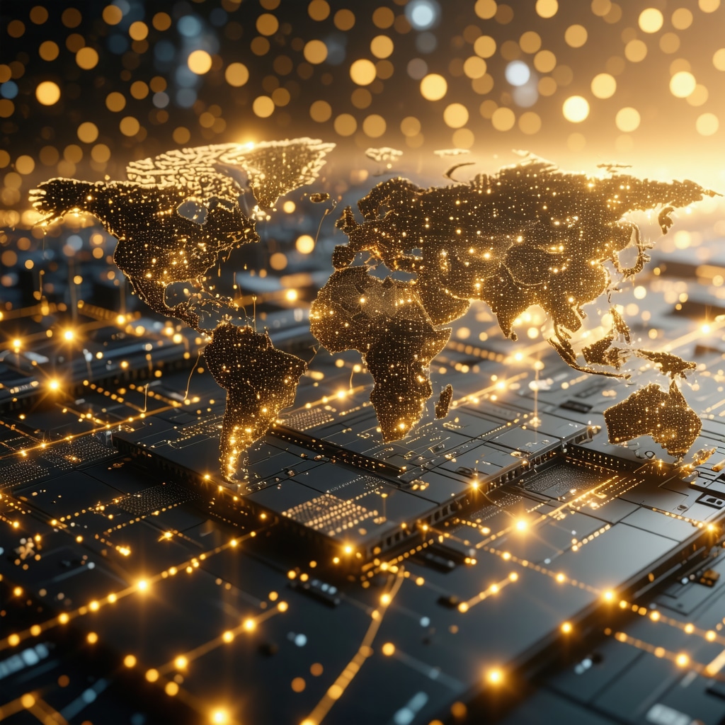 Digital Gold Trading & Blockchain Technology Futuristic digital gold trading interface with blockchain and global market data visualization