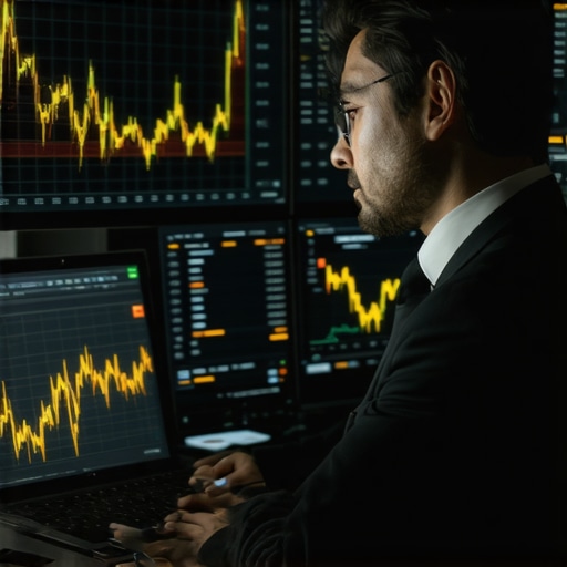 Futuristic interface illustrating gold trading analysis with blockchain elements.