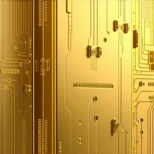 Futuristic gold bar with blockchain digital verification features, high detail, modern style