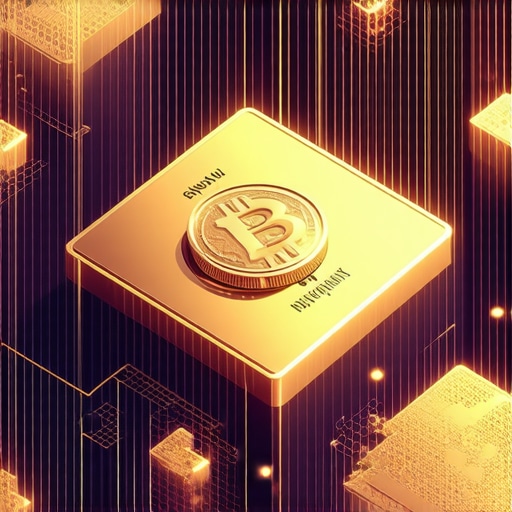 Futuristic digital gold assets with blockchain background