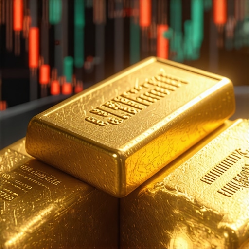 Futuristic digital gold trading platform with blockchain and AI elements