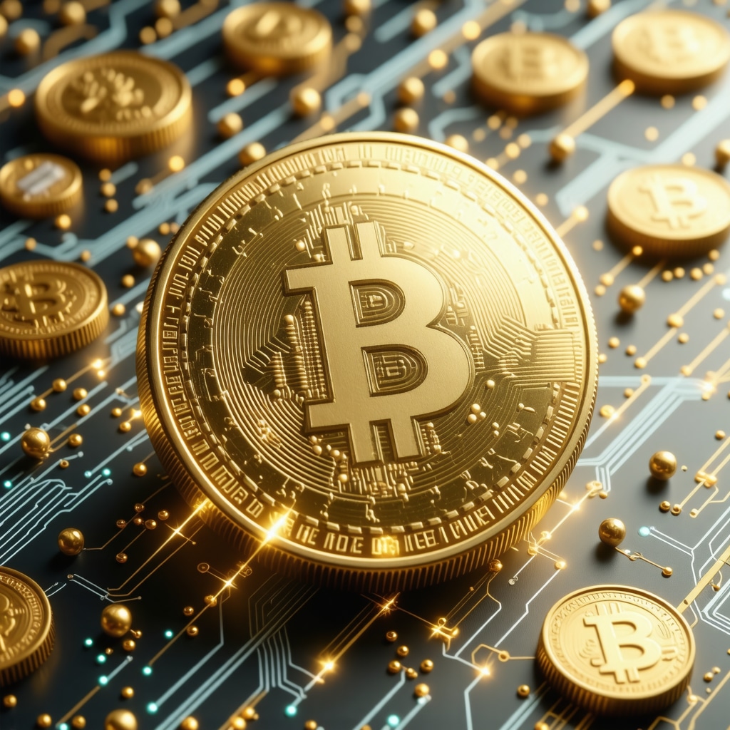Digital gold tokens on blockchain platform illustrating modern investment technology.
