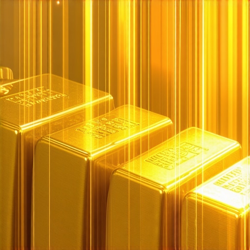 Illustration of digital gold bars and blockchain technology representing central bank reserves