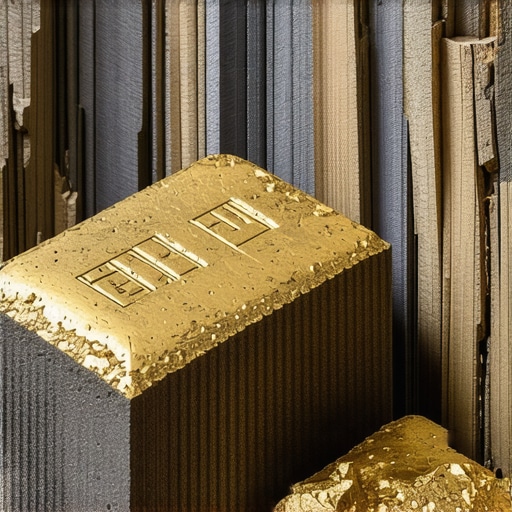 Illustration of sustainable gold mining techniques combined with blockchain technology for traceability