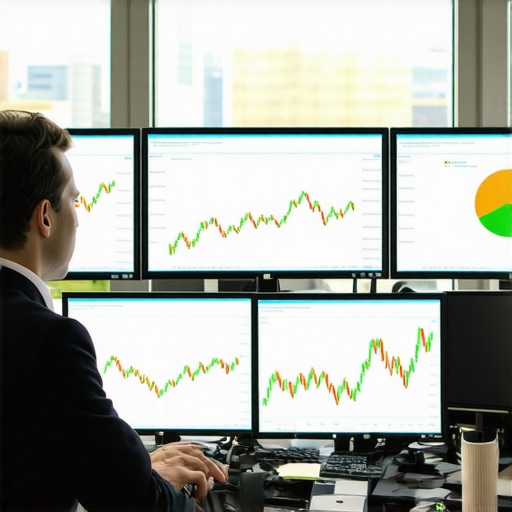 Financial analyst studying gold reserve reports and market charts in an advanced office setting.