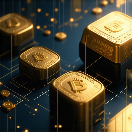 High-tech digital gold trading interface with blockchain elements
