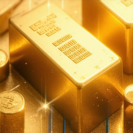 High-tech digital gold trading interface with blockchain elements
