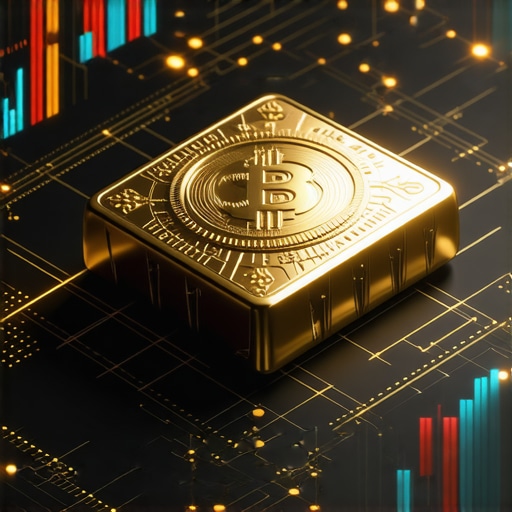 Futuristic digital gold trading platform featuring blockchain elements and AI interfaces