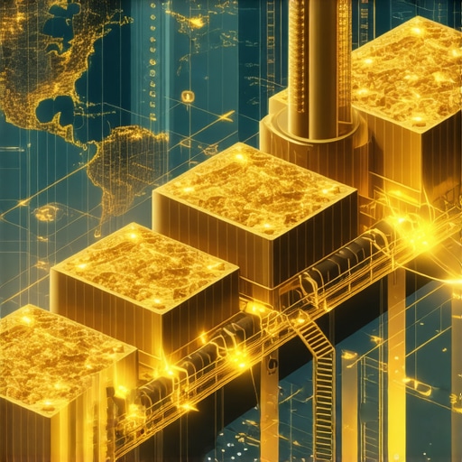 Advanced gold mining site with automation and AI tools in a high-tech environment