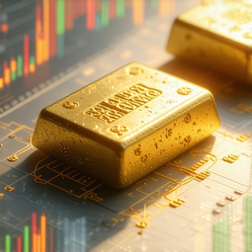 High-tech trading algorithms analyzing gold market data with futuristic interfaces