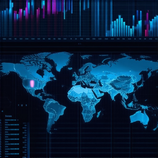 Dashboard showing geopolitical risk analysis with global maps and charts
