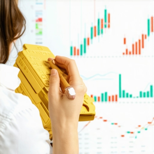 Financial analyst studying gold market trends and data in an office environment