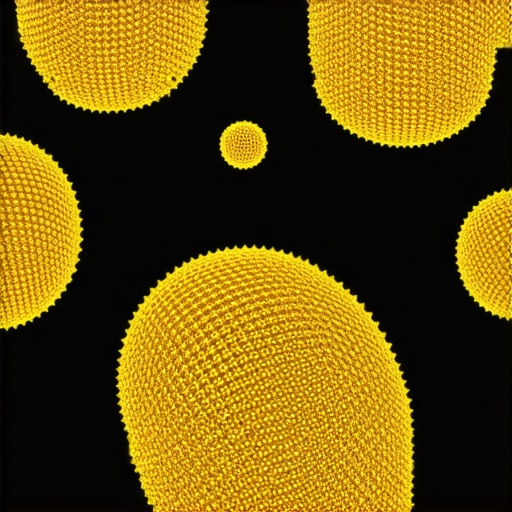 Close-up of gold nanoparticles used in nanotechnology for electronics and medical diagnostics