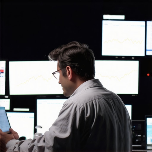Trader analyzing data on multiple screens in a futuristic trading room