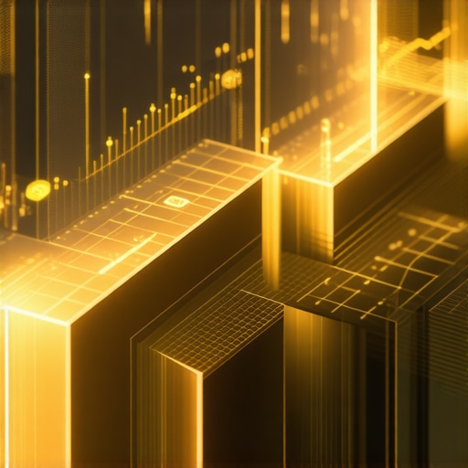 Futuristic augmented reality interface showing 3D gold market data and technical overlays
