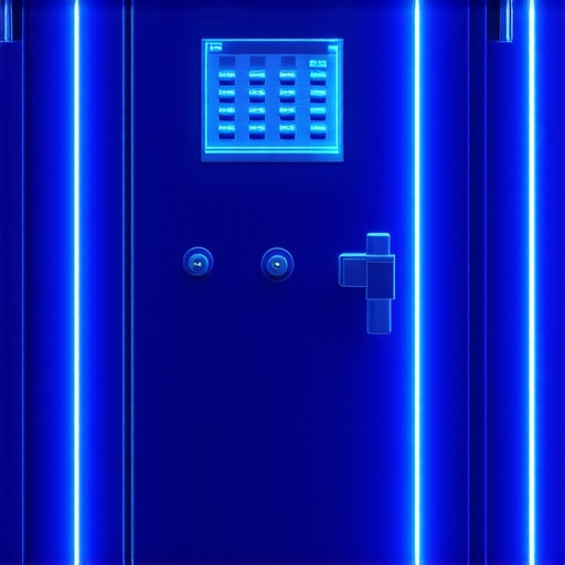 Futuristic gold storage vault with biometric and blockchain security features