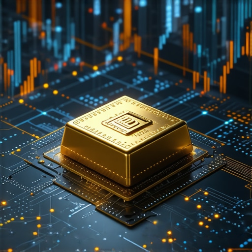Futuristic digital platform showcasing AI-driven gold trading and blockchain integration
