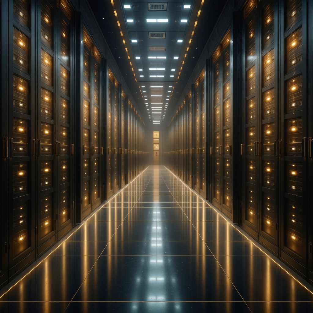Futuristic gold vault with biometric access and blockchain integration