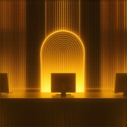 Futuristic gold dealer office with holographic quantum analytics and blockchain technology