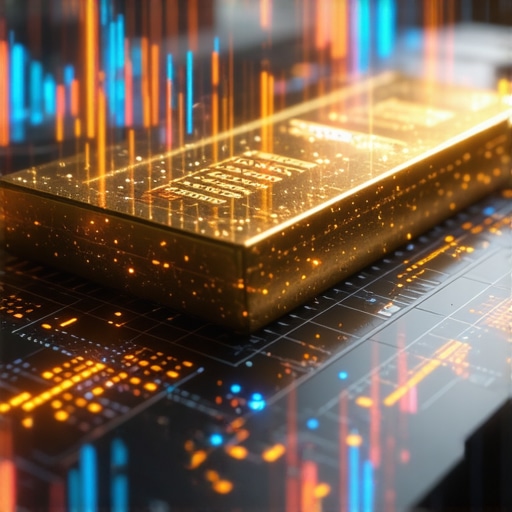 Futuristic quantum computer processing gold demand data with digital overlays.