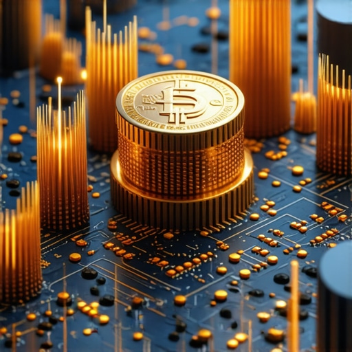 Futuristic quantum computer analyzing financial data for gold market prediction
