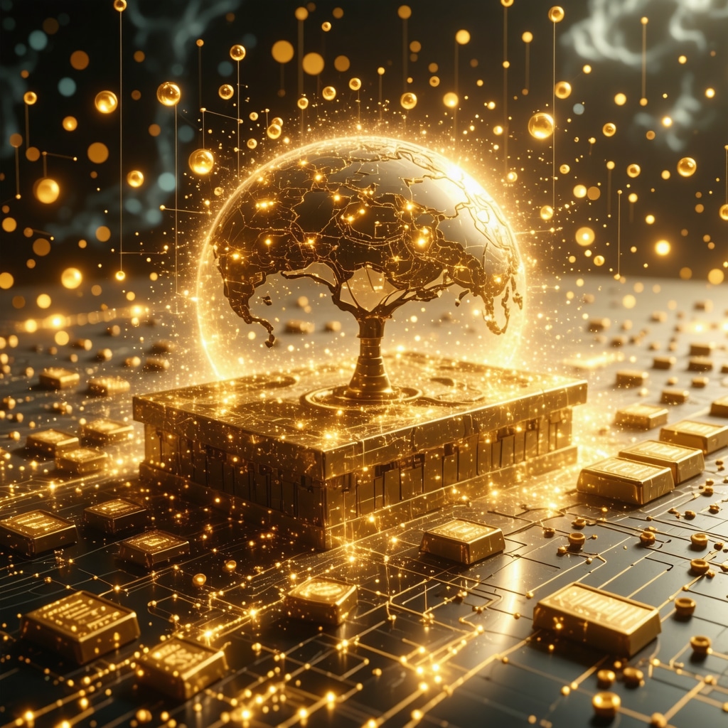 Futuristic digital visualization of AI and blockchain impacting gold market forecasts