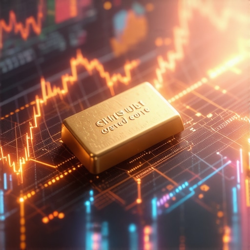 Futuristic digital interface illustrating AI and quantum computing analysis for gold markets