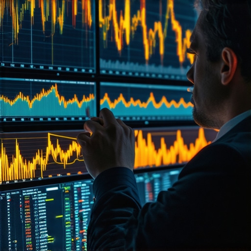 Trader analyzing diverse data sources on multiple screens for gold futures predictions.