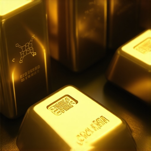 Digital blockchain network with gold bars, representing secure and transparent gold transactions