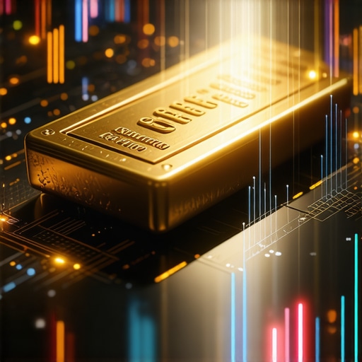 Illustration of blockchain technology and AI analysis in gold trading