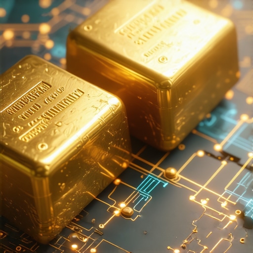 Digital blockchain ledger with gold bars illustrating secure and transparent gold transactions