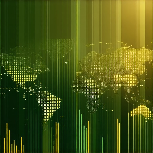 Futuristic digital gold trading interface with blockchain elements and global market data