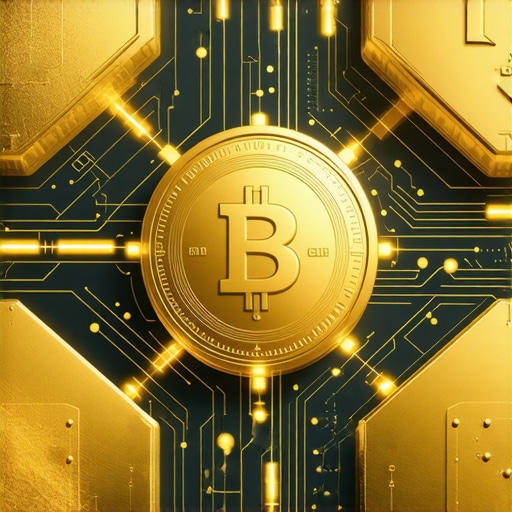 Futuristic digital gold assets with blockchain and AI elements