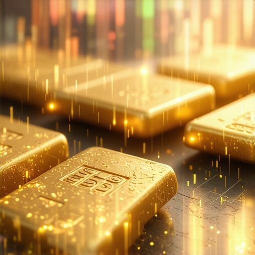 A modern, digital gold trading interface showing blockchain technology and global market data