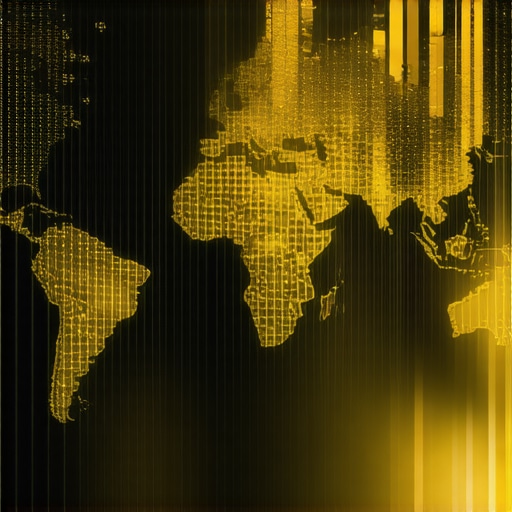 Illustration of futuristic gold market with digital assets and sustainable mining symbols
