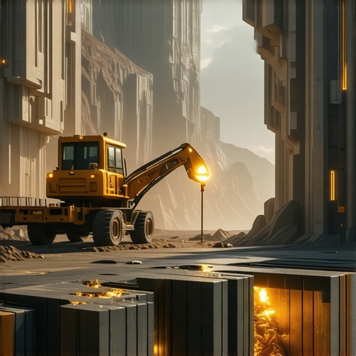 High-tech gold mining operation utilizing AI and blockchain technology emphasizing sustainability